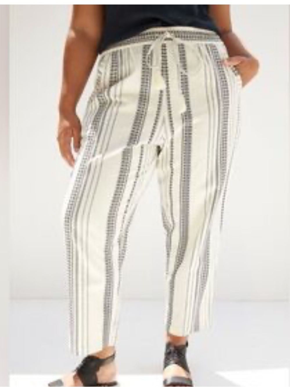 Anthropologie bobo wide leg stripped cream black cotton blend pants size XL